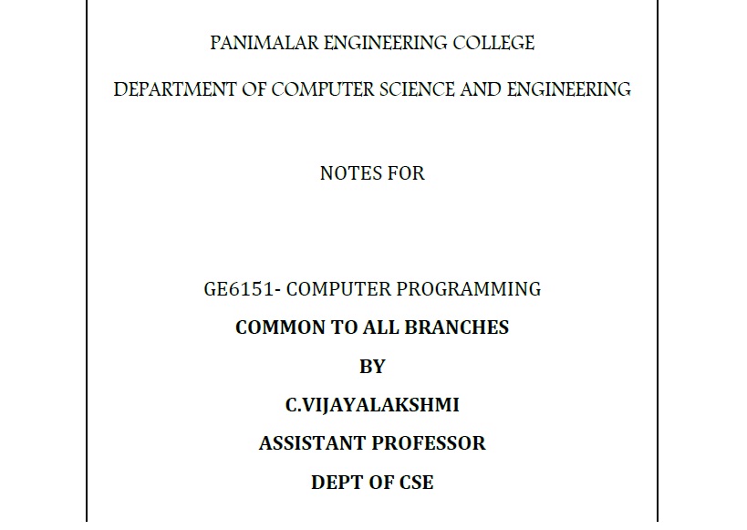 COMPUTER PROGRAMMING GE6151
