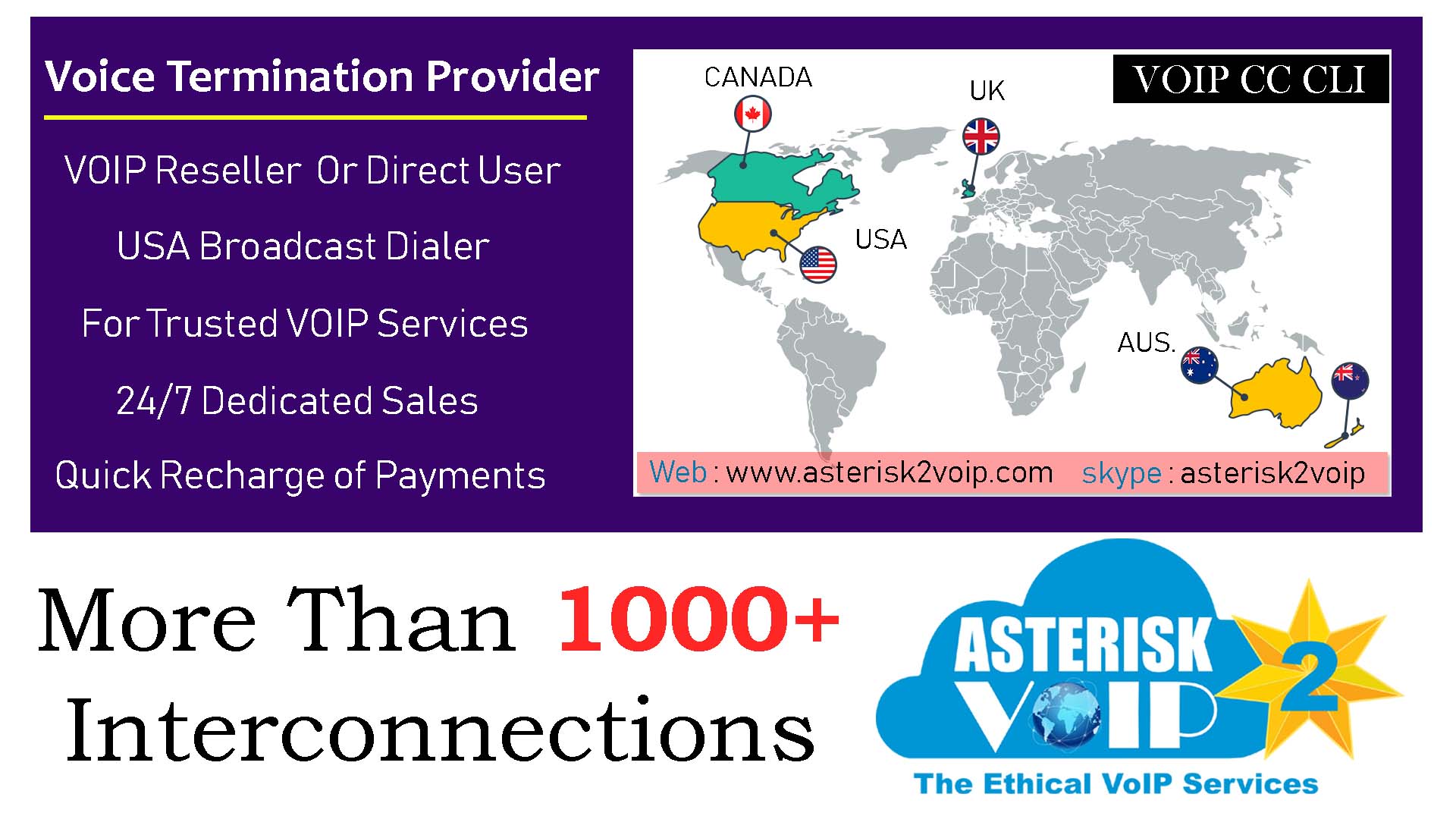 Voip CC CLI Routes With best Sound Quality - Asterisk2voip Technology