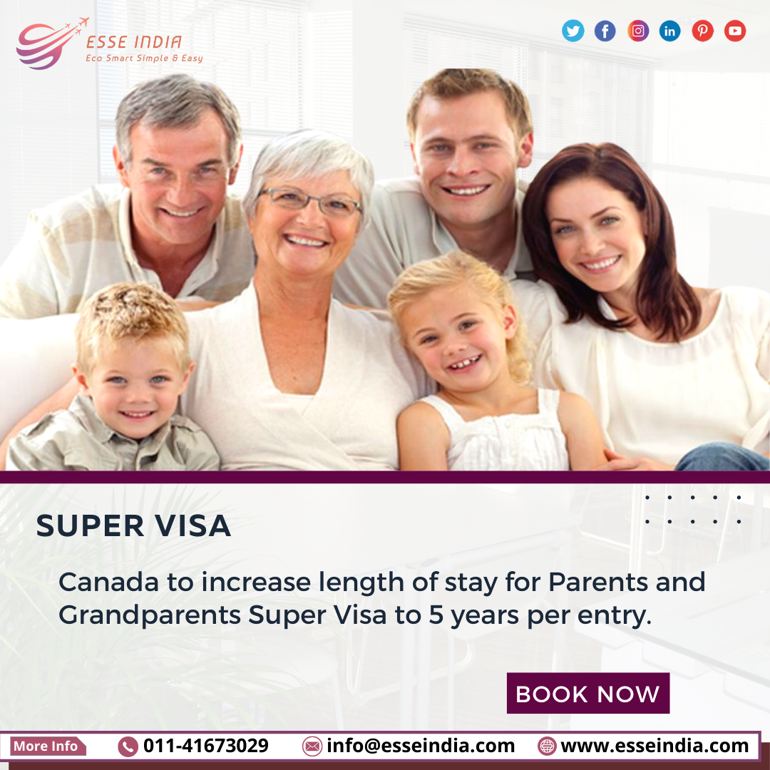 Canada to increase length of stay for Parents and Grandparents’ Super Visa to 5 years per entry.