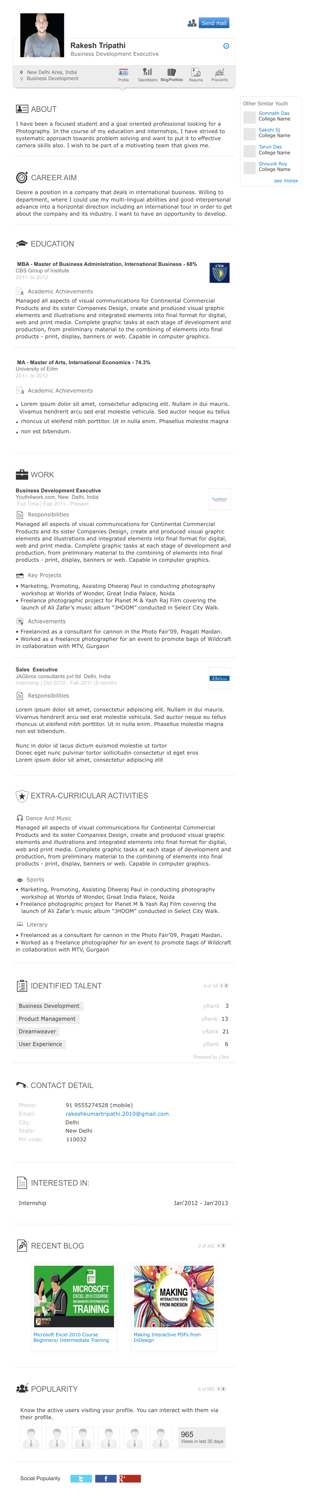 Resume Format for freshers