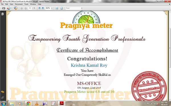 Certificate of accomplishment by Wisdom jobs