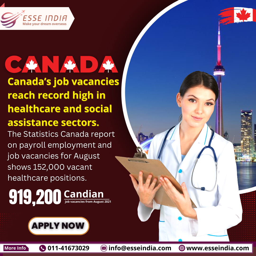 Canada’s job vacancies reach record high in healthcare and social assistance sectors.
