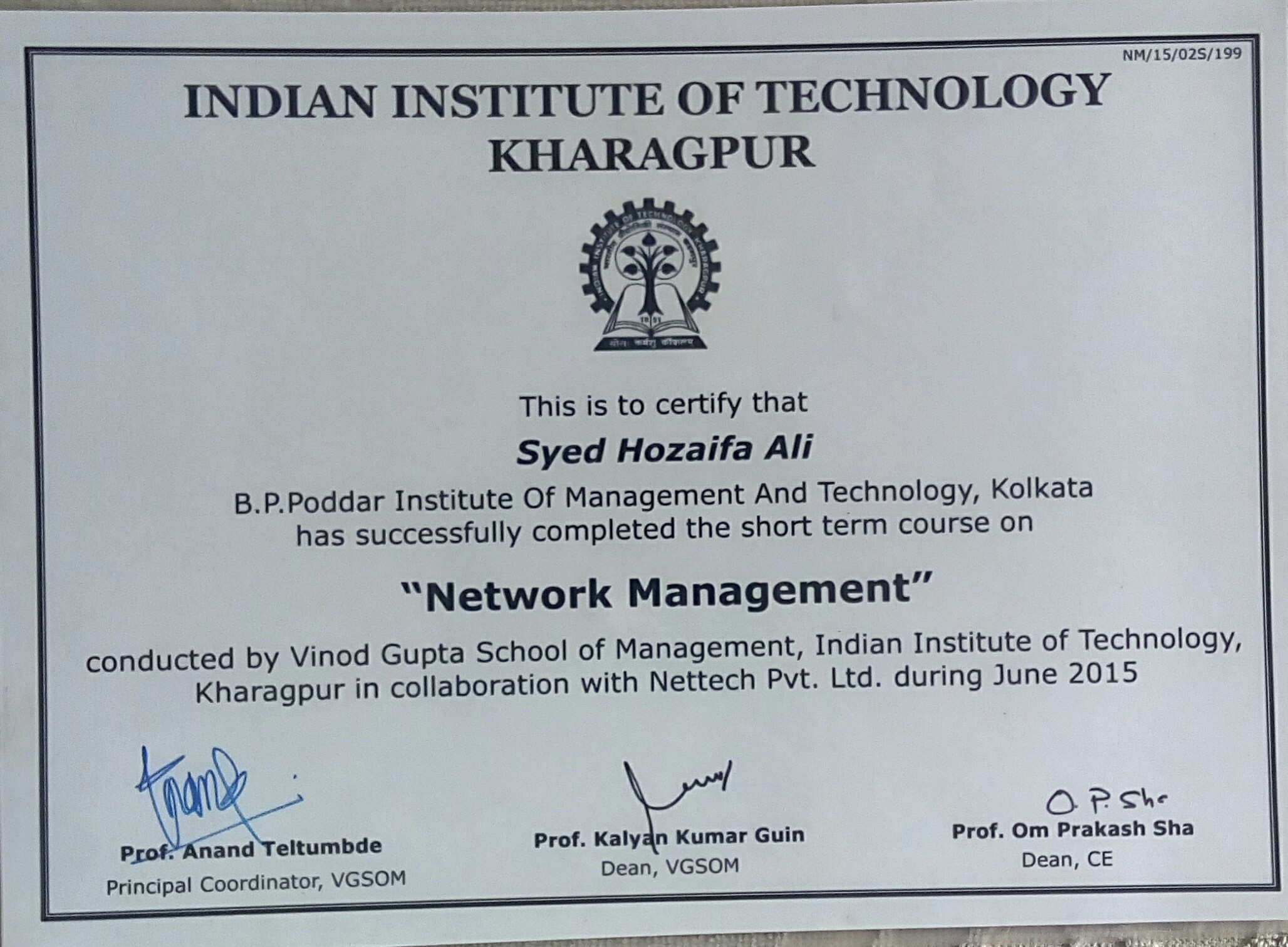 Network management certificate from IIT Kharagpur